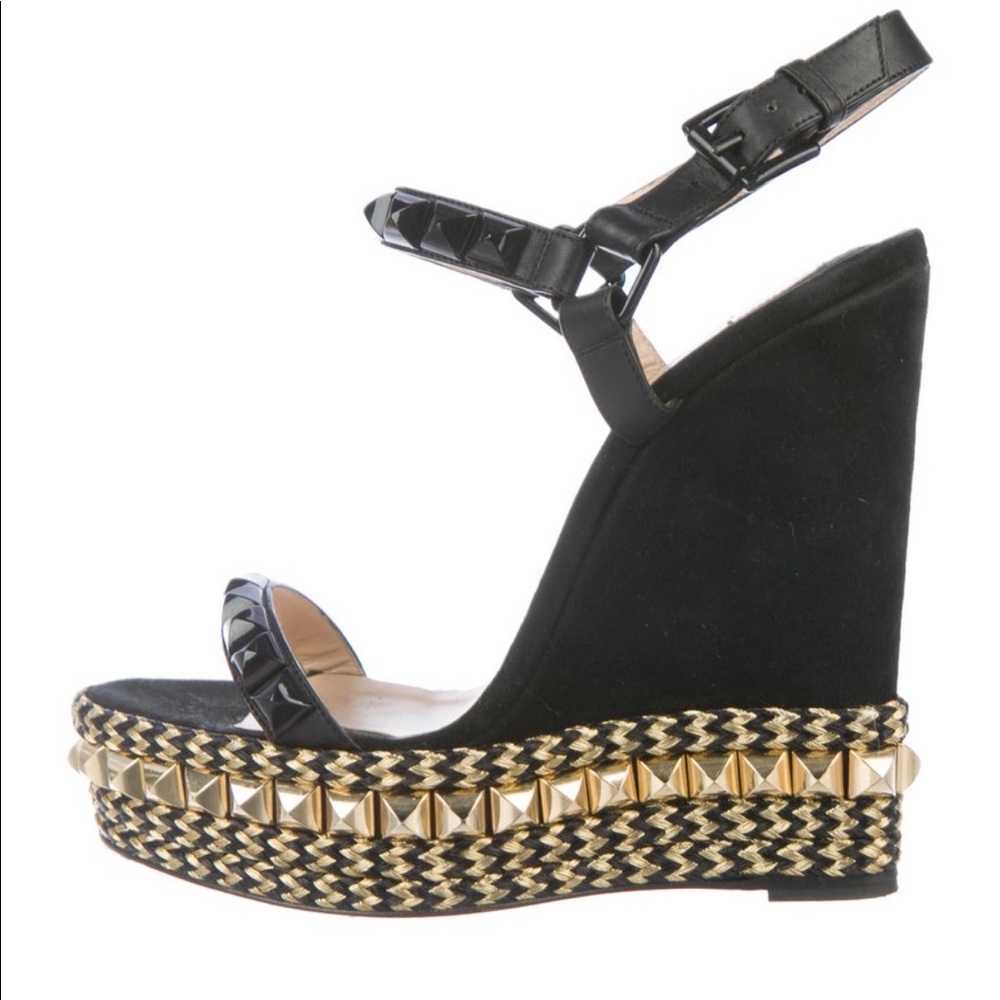 Christian Louboutin Suede Ankle Strap Wedges